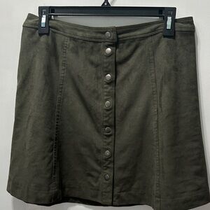 Abercrombie & Fitch suede & lined olive snap front skirt